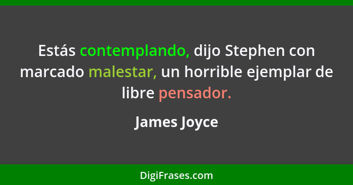 Estás contemplando, dijo Stephen con marcado malestar, un horrible ejemplar de libre pensador.... - James Joyce