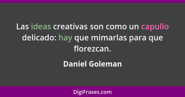 Las ideas creativas son como un capullo delicado: hay que mimarlas para que florezcan.... - Daniel Goleman