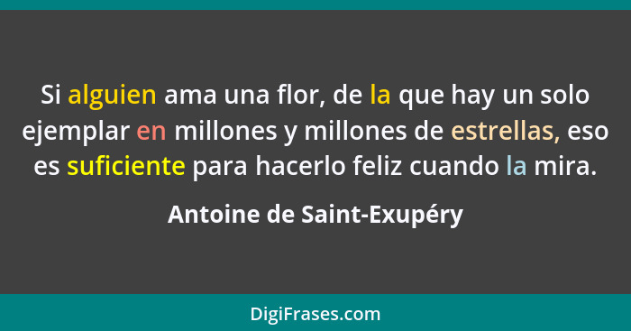 Si alguien ama una flor, de la que hay un solo ejemplar en millones y millones de estrellas, eso es suficiente para hacerlo... - Antoine de Saint-Exupéry