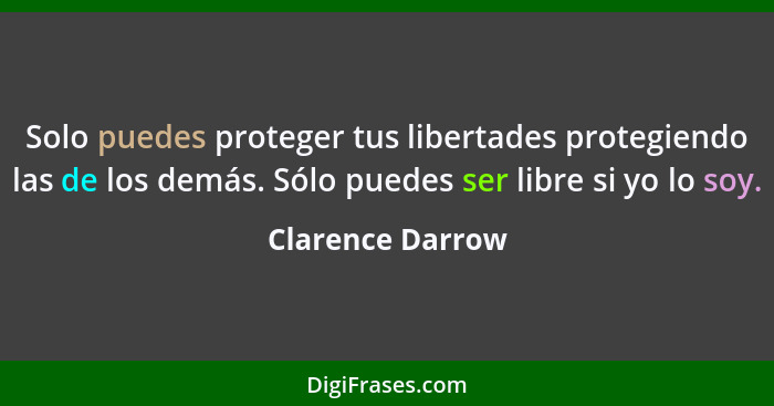 Solo puedes proteger tus libertades protegiendo las de los demás. Sólo puedes ser libre si yo lo soy.... - Clarence Darrow