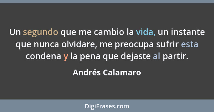 Un segundo que me cambio la vida, un instante que nunca olvidare, me preocupa sufrir esta condena y la pena que dejaste al partir.... - Andrés Calamaro