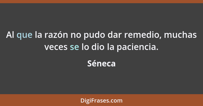 Al que la razón no pudo dar remedio, muchas veces se lo dio la paciencia.... - Séneca