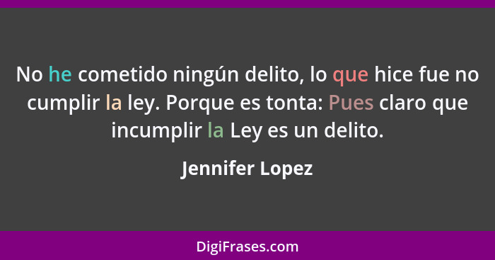 No he cometido ningún delito, lo que hice fue no cumplir la ley. Porque es tonta: Pues claro que incumplir la Ley es un delito.... - Jennifer Lopez