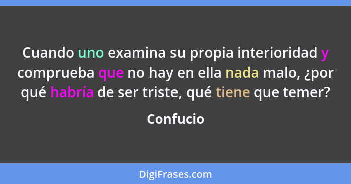 Cuando uno examina su propia interioridad y comprueba que no hay en ella nada malo, ¿por qué habría de ser triste, qué tiene que temer?... - Confucio