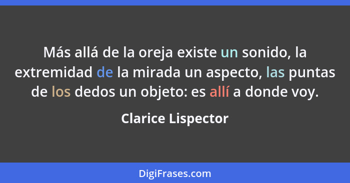 Más allá de la oreja existe un sonido, la extremidad de la mirada un aspecto, las puntas de los dedos un objeto: es allí a donde v... - Clarice Lispector