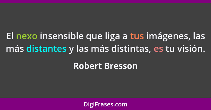 El nexo insensible que liga a tus imágenes, las más distantes y las más distintas, es tu visión.... - Robert Bresson