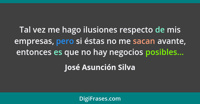 Tal vez me hago ilusiones respecto de mis empresas, pero si éstas no me sacan avante, entonces es que no hay negocios posibles..... - José Asunción Silva