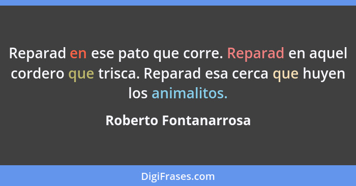 Reparad en ese pato que corre. Reparad en aquel cordero que trisca. Reparad esa cerca que huyen los animalitos.... - Roberto Fontanarrosa