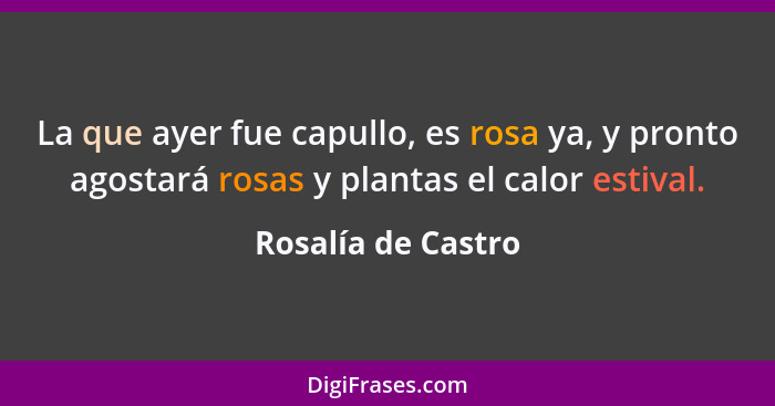 La que ayer fue capullo, es rosa ya, y pronto agostará rosas y plantas el calor estival.... - Rosalía de Castro