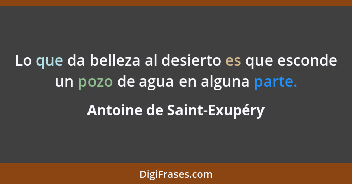 Lo que da belleza al desierto es que esconde un pozo de agua en alguna parte.... - Antoine de Saint-Exupéry