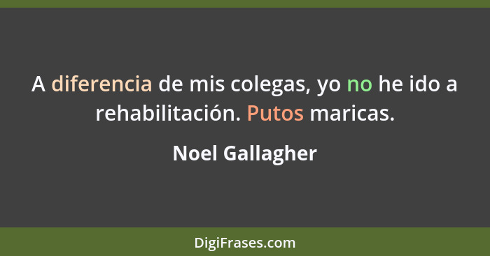 A diferencia de mis colegas, yo no he ido a rehabilitación. Putos maricas.... - Noel Gallagher