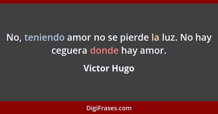 No, teniendo amor no se pierde la luz. No hay ceguera donde hay amor.... - Victor Hugo