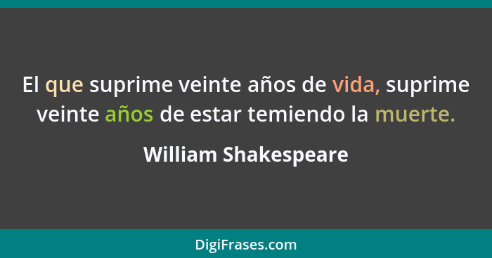 El que suprime veinte años de vida, suprime veinte años de estar temiendo la muerte.... - William Shakespeare