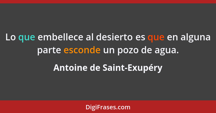 Lo que embellece al desierto es que en alguna parte esconde un pozo de agua.... - Antoine de Saint-Exupéry