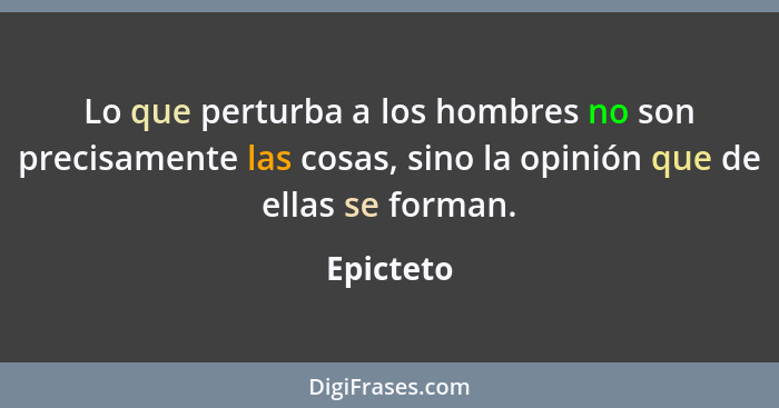 Lo que perturba a los hombres no son precisamente las cosas, sino la opinión que de ellas se forman.... - Epicteto