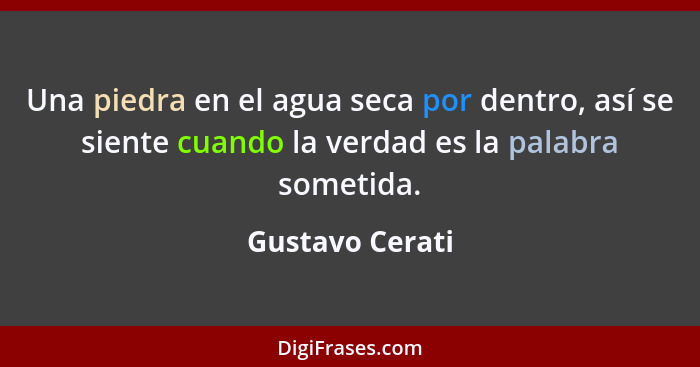 Una piedra en el agua seca por dentro, así se siente cuando la verdad es la palabra sometida.... - Gustavo Cerati