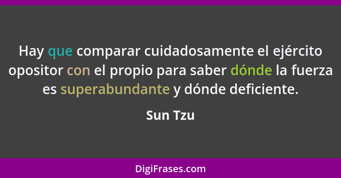 Hay que comparar cuidadosamente el ejército opositor con el propio para saber dónde la fuerza es superabundante y dónde deficiente.... - Sun Tzu