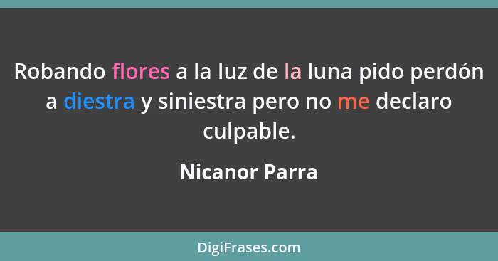 Robando flores a la luz de la luna pido perdón a diestra y siniestra pero no me declaro culpable.... - Nicanor Parra