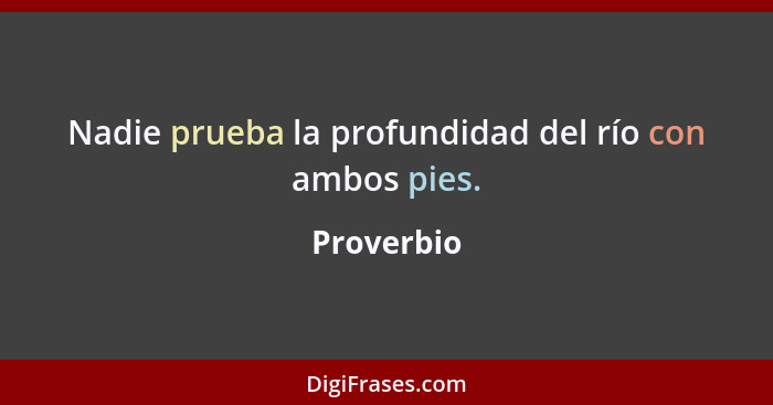 Nadie prueba la profundidad del río con ambos pies.... - Proverbio