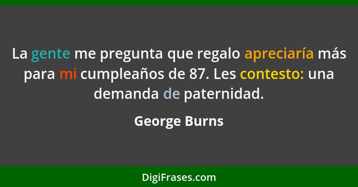 La gente me pregunta que regalo apreciaría más para mi cumpleaños de 87. Les contesto: una demanda de paternidad.... - George Burns