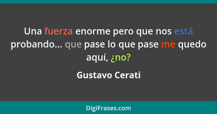 Una fuerza enorme pero que nos está probando... que pase lo que pase me quedo aquí, ¿no?... - Gustavo Cerati