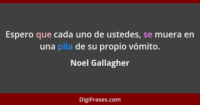 Espero que cada uno de ustedes, se muera en una pila de su propio vómito.... - Noel Gallagher