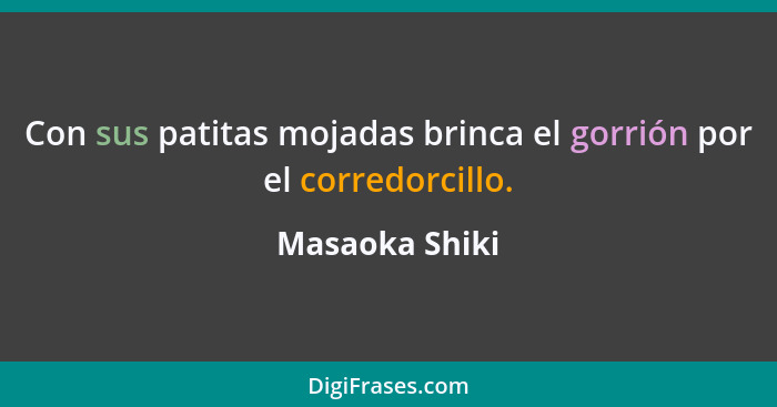 Con sus patitas mojadas brinca el gorrión por el corredorcillo.... - Masaoka Shiki