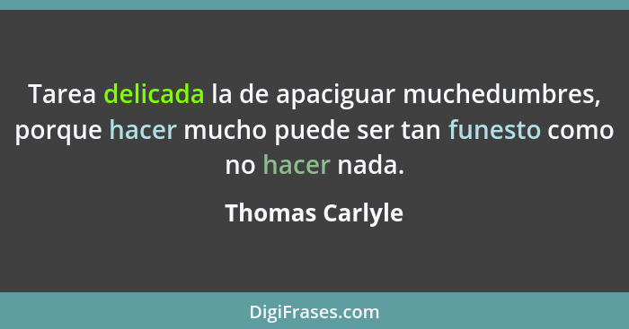 Tarea delicada la de apaciguar muchedumbres, porque hacer mucho puede ser tan funesto como no hacer nada.... - Thomas Carlyle