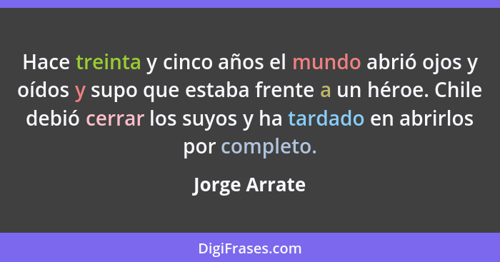 Hace treinta y cinco años el mundo abrió ojos y oídos y supo que estaba frente a un héroe. Chile debió cerrar los suyos y ha tardado en... - Jorge Arrate