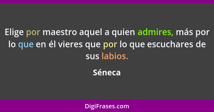 Elige por maestro aquel a quien admires, más por lo que en él vieres que por lo que escuchares de sus labios.... - Séneca