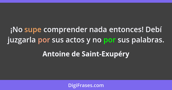 ¡No supe comprender nada entonces! Debí juzgarla por sus actos y no por sus palabras.... - Antoine de Saint-Exupéry