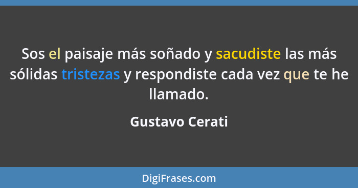 Sos el paisaje más soñado y sacudiste las más sólidas tristezas y respondiste cada vez que te he llamado.... - Gustavo Cerati