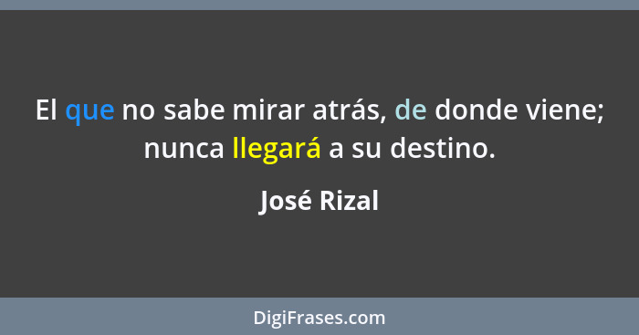 El que no sabe mirar atrás, de donde viene; nunca llegará a su destino.... - José Rizal