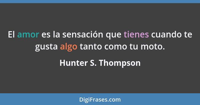 El amor es la sensación que tienes cuando te gusta algo tanto como tu moto.... - Hunter S. Thompson