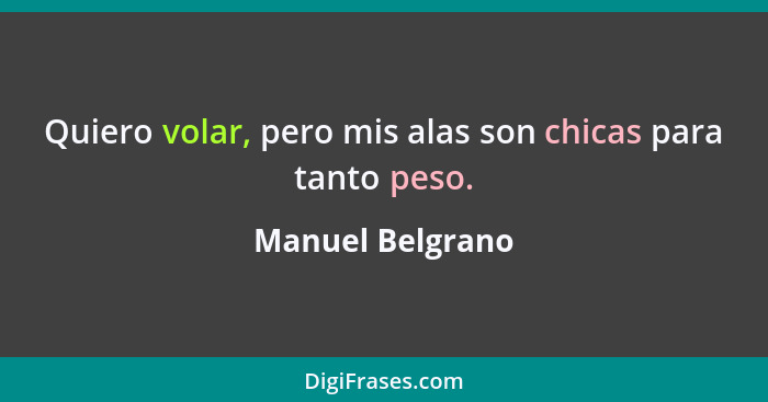 Quiero volar, pero mis alas son chicas para tanto peso.... - Manuel Belgrano