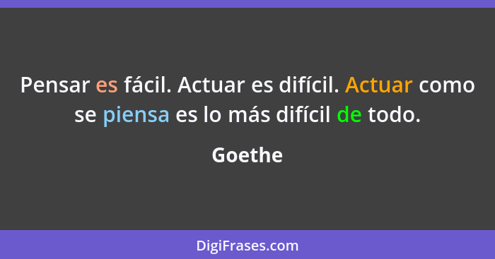 Pensar es fácil. Actuar es difícil. Actuar como se piensa es lo más difícil de todo.... - Goethe