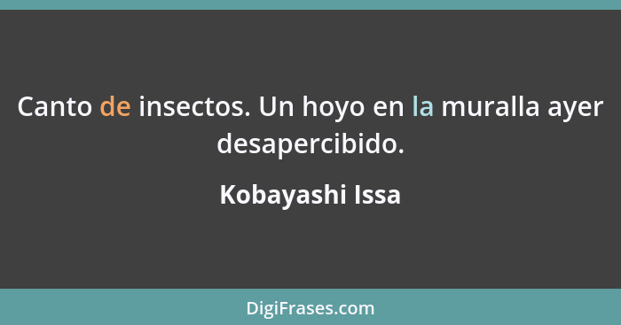 Canto de insectos. Un hoyo en la muralla ayer desapercibido.... - Kobayashi Issa