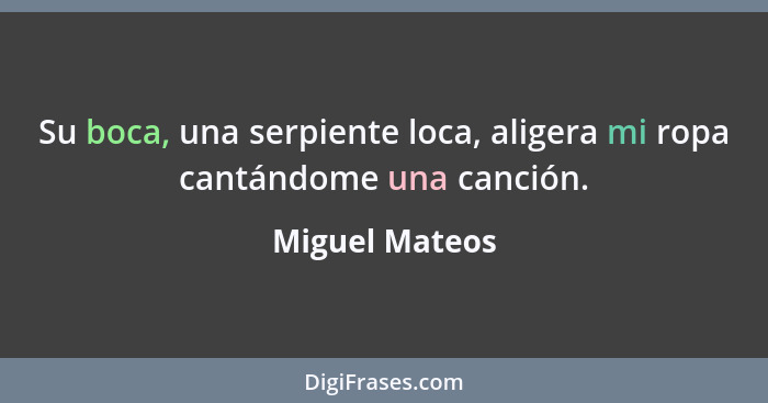 Su boca, una serpiente loca, aligera mi ropa cantándome una canción.... - Miguel Mateos