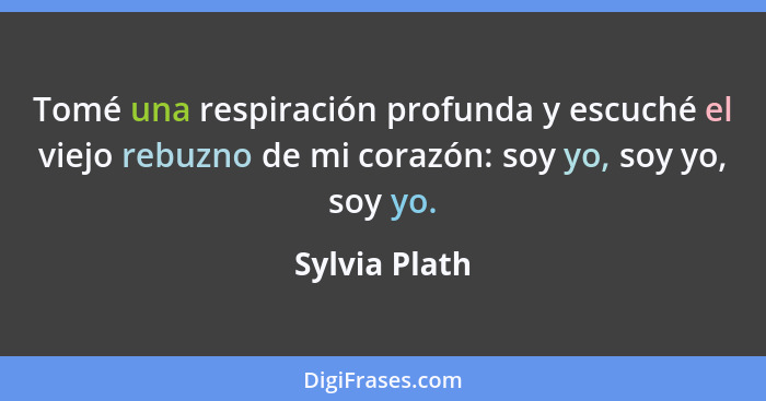 Tomé una respiración profunda y escuché el viejo rebuzno de mi corazón: soy yo, soy yo, soy yo.... - Sylvia Plath
