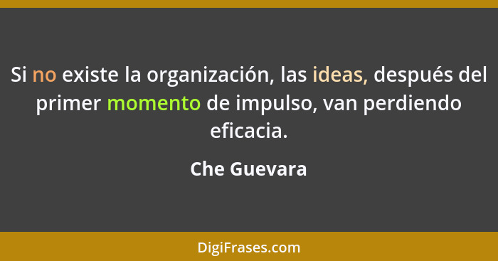 Si no existe la organización, las ideas, después del primer momento de impulso, van perdiendo eficacia.... - Che Guevara