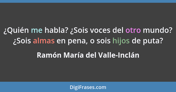 ¿Quién me habla? ¿Sois voces del otro mundo? ¿Sois almas en pena, o sois hijos de puta?... - Ramón María del Valle-Inclán