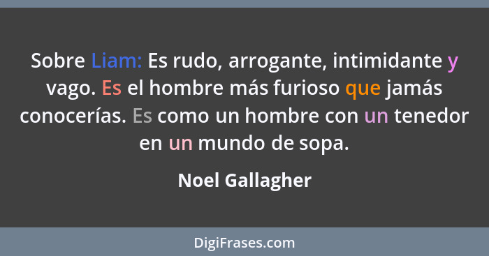 Sobre Liam: Es rudo, arrogante, intimidante y vago. Es el hombre más furioso que jamás conocerías. Es como un hombre con un tenedor e... - Noel Gallagher