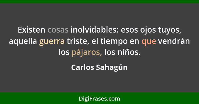 Existen cosas inolvidables: esos ojos tuyos, aquella guerra triste, el tiempo en que vendrán los pájaros, los niños.... - Carlos Sahagún