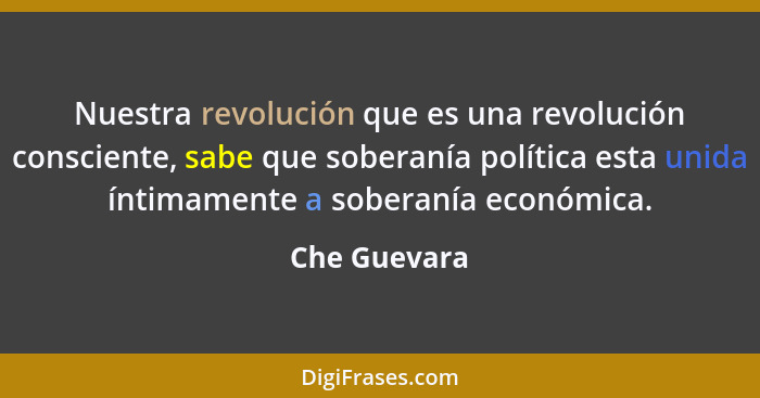 Nuestra revolución que es una revolución consciente, sabe que soberanía política esta unida íntimamente a soberanía económica.... - Che Guevara