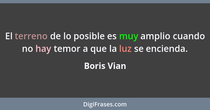 El terreno de lo posible es muy amplio cuando no hay temor a que la luz se encienda.... - Boris Vian