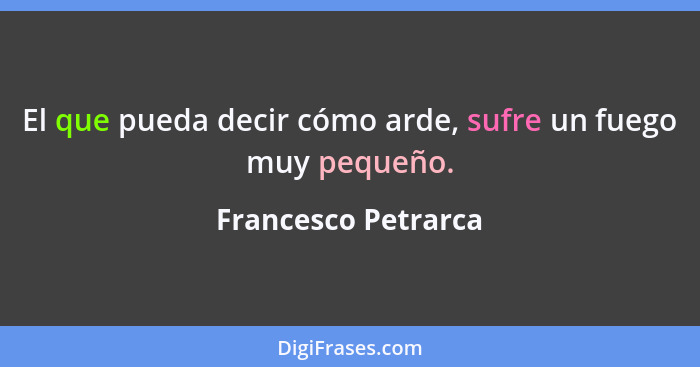 El que pueda decir cómo arde, sufre un fuego muy pequeño.... - Francesco Petrarca