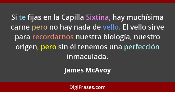 Si te fijas en la Capilla Sixtina, hay muchísima carne pero no hay nada de vello. El vello sirve para recordarnos nuestra biología, nue... - James McAvoy