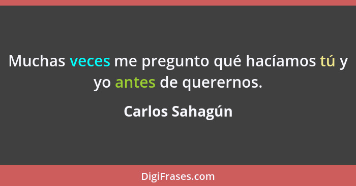 Muchas veces me pregunto qué hacíamos tú y yo antes de querernos.... - Carlos Sahagún