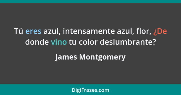 Tú eres azul, intensamente azul, flor, ¿De donde vino tu color deslumbrante?... - James Montgomery