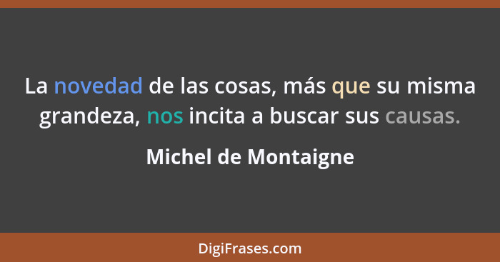 La novedad de las cosas, más que su misma grandeza, nos incita a buscar sus causas.... - Michel de Montaigne